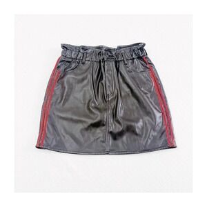 Sunset + Spring Black Faux Leather Skirt Side Stripe SZ L NWT